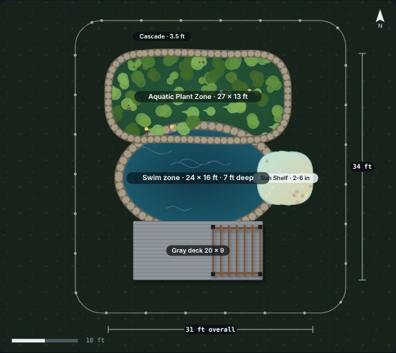 Site plan of the Aspen 24 natural swimming pool