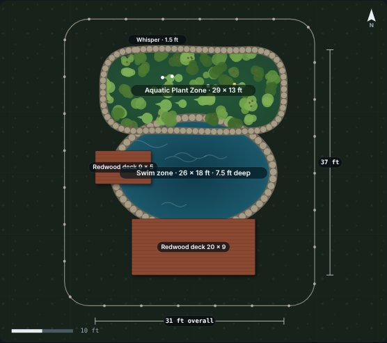 Site plan of the Juniper 26 natural swimming pool