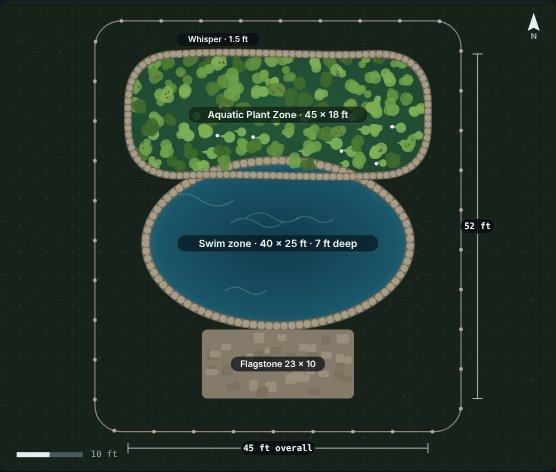 Site plan of the Cedar 40 natural swimming pool