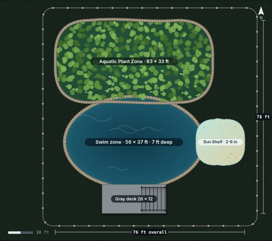 Site plan of the Hollow 56 natural swimming pool