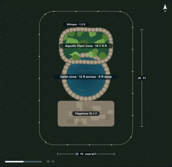 Site plan of the Quarry 12 natural swimming pool