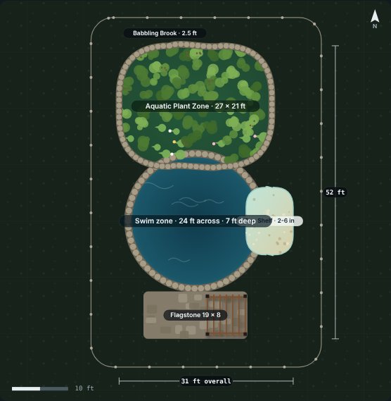 Site plan of the Summit 24 natural swimming pool