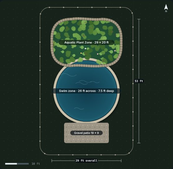 Site plan of the Alder 26 natural swimming pool