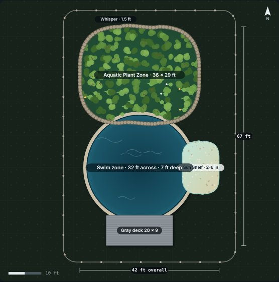 Site plan of the Mesa 32 natural swimming pool