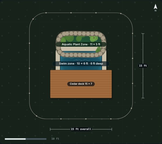 Site plan of the Wren 10 natural swimming pool