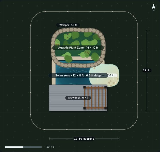 Site plan of the Clover 12 natural swimming pool