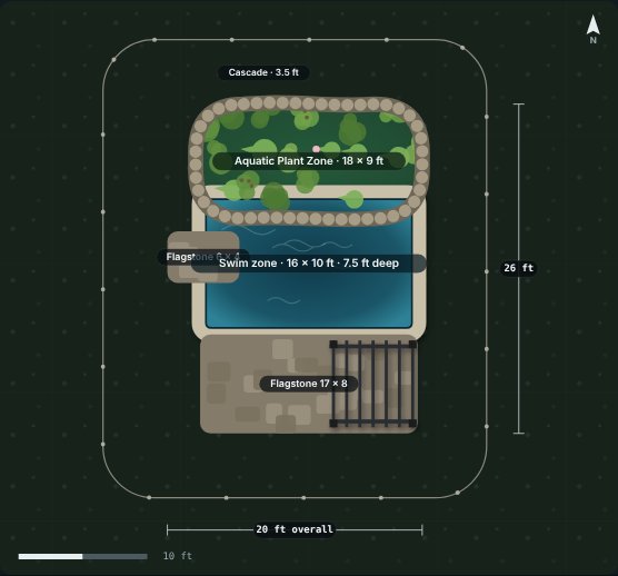 Site plan of the Tamarack 16 natural swimming pool