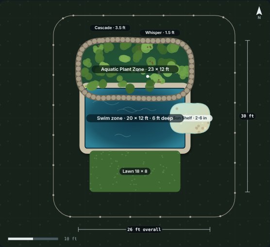 Site plan of the Hemlock 20 natural swimming pool