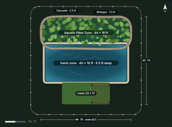 Site plan of the Cobble 40 natural swimming pool