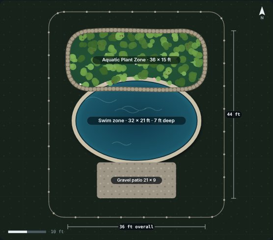 Site plan of the Inlet 32 natural swimming pool