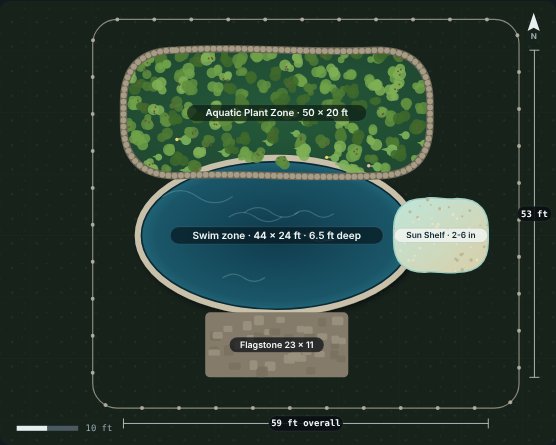 Site plan of the Delta 44 natural swimming pool
