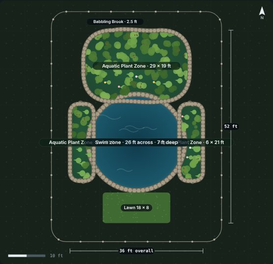 Site plan of the Ringlet 26 natural swimming pool
