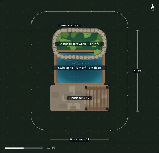 Site plan of the Courtyard 12 natural swimming pool