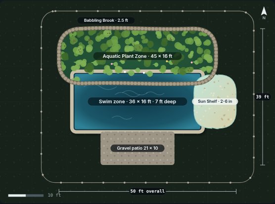 Site plan of the Beach 36 natural swimming pool